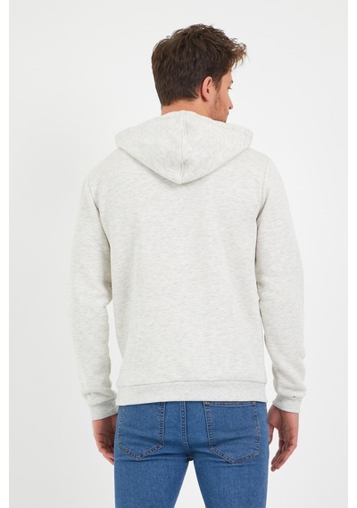 Polostate Erkek Kapüşonlu Kanguru Cep 3 İplik Sweatshirt Kar Melanj