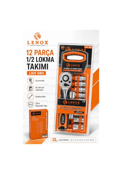 12 Parça 1/2" Lokma Takımı Cr-v Çelik Cırcırlı Kol Oto, Motosiklet Ve Ev Tamiri İçin Profesyonel