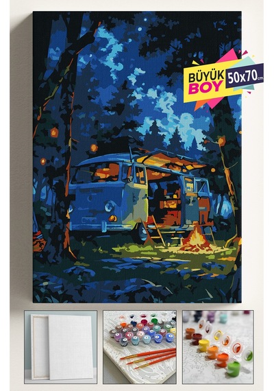 Sayılarla Boyama Seti Numaralı Tuval Fırça Boya Dahil Kasnaklı Set 50x70 Cm - Kamp