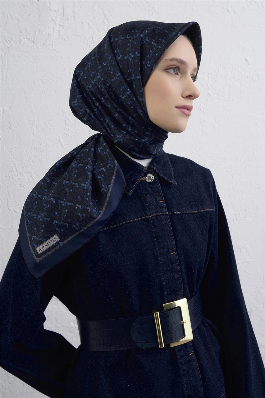 Armine Soyut Desenli Saf İpek Twill Eşarp 9405d 87 Laciver