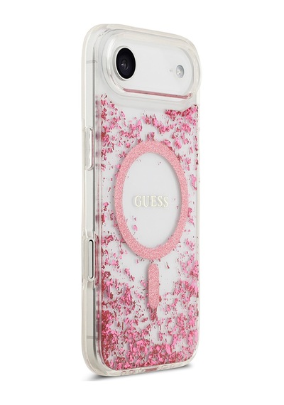 Apple Uyumlu iPhone 17 Air Kılıf Guess Lisanslı M-safe Şarj Özellikli Transparan Resin Bottom Kapak Pembe Pembe