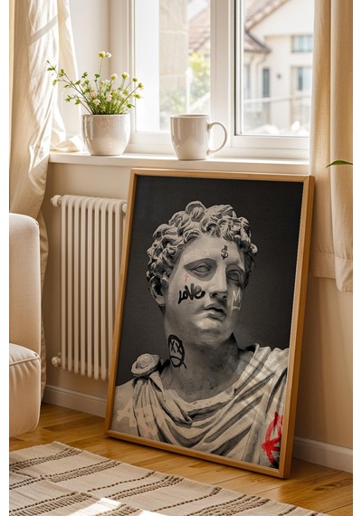 Graffiti Tasarımlı Roma Büstü Çerçeveli Tablo Ofis Ve Ev Hediyesi Modern Dekor Modifiye Sanat