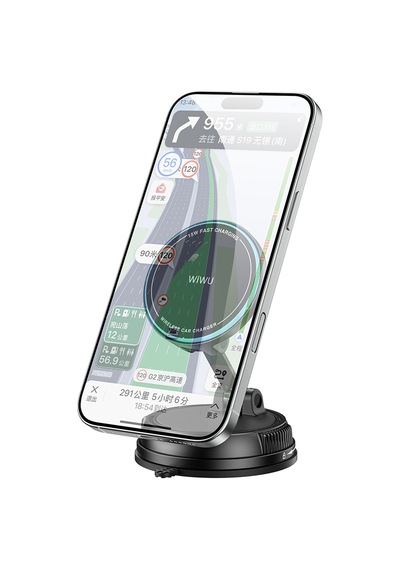 Wiwu Ch-326 M-safe Şarj Özellikli 360 Derece Dönebilen Vakumlu Araç Telefon Tutucu 15w Siyah