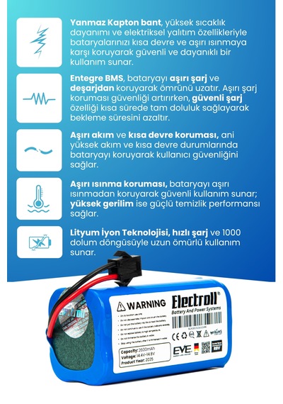 Lenovo Robot Vacuum Cleaner E1 Uyumlu Batarya 2600mah Pil