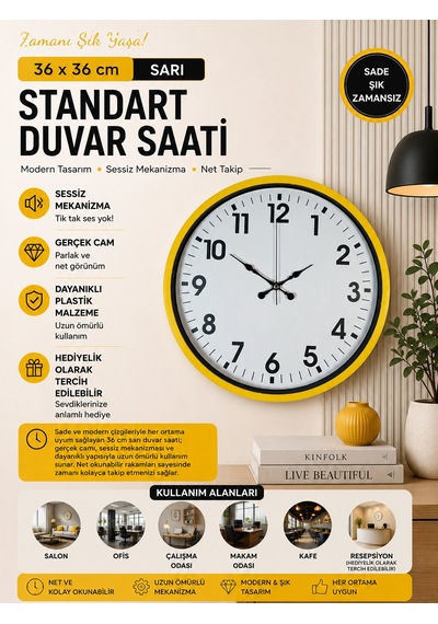 36 Cm Standart Sarı Duvar Saati 08258285