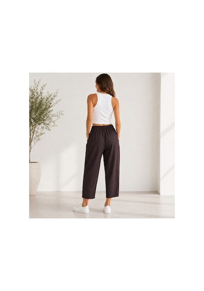 Mixxtrend Kadın Tencel Mom Kalıp Havuç Pantolon Kahverengi