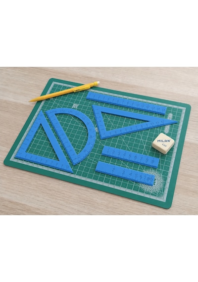 3d Baskı Geometri Cetvel Seti - İletki, Gönye Ve Ölçüm Araçları - Mavi