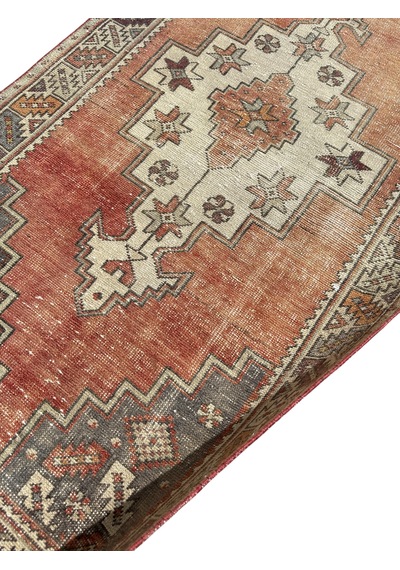 El Dokuma Eskitme Ortaköy Halısı 112x230 Vintage Yolluk Halı Kiremit