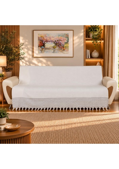 Buldan İşi Pamuk Dokuma Koltuk Çekyat Örtüsü Takımı 3+3+1+1 Kolları Örtmeyen Model - 170x210 Cm - Kreme Gri Diğer