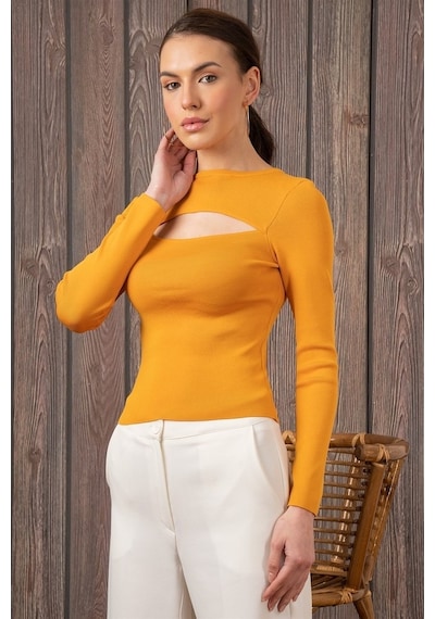 Aqe Fashion Kadın Degajeli Uzun Kollu Hardal Bluz-Hardal