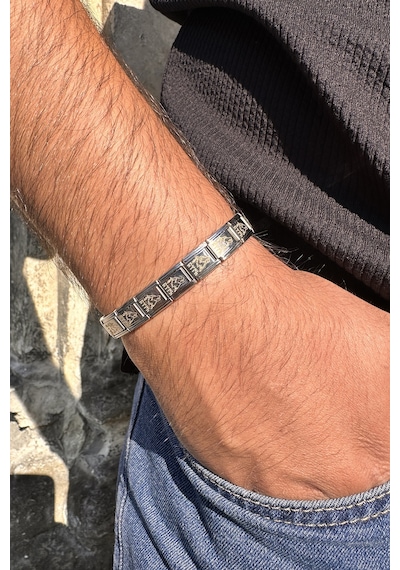 Kurt Kafası Göktürkçe Türk Yazılı İtalyan Charm Unisex Çelik Bileklik Scb57 Beyaz