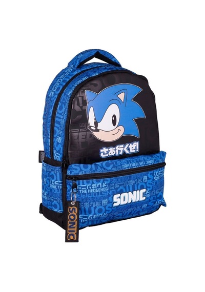 The Hedgehog Büyük Boy 3 Bölmeli Mini Cepli Çocuk Okul Sırt Çantası Siyah Mavi