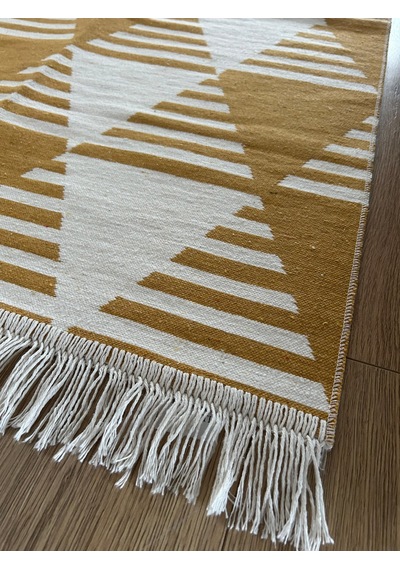 Hardal Geometrik Desenli Modern Kilim - Makinada Yıkanabilir Renkli