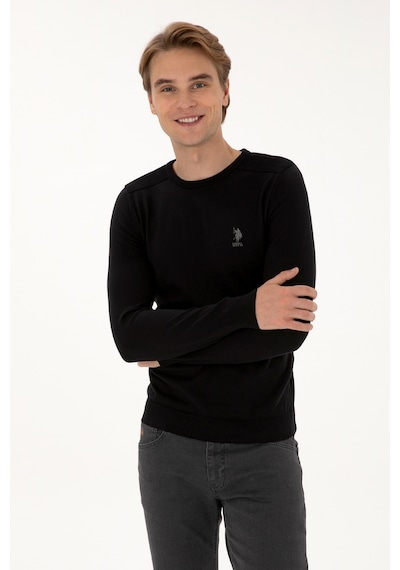 U.S. Polo Assn. Erkek Slim Fit Bisiklet Yaka Siyah Basic Kazak 50307779-VR046