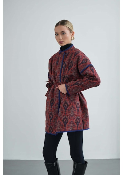 Kadın Yandan Bağlamalı Tasarım Kimono Ceket Kırmızı
