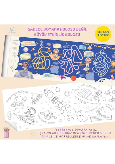 Özgüven Ve Dikkat Gelişimini Destekleyen Eğitici Boyama Ve Etkinlik Rulosu-çift Taraflı-3 Metre
