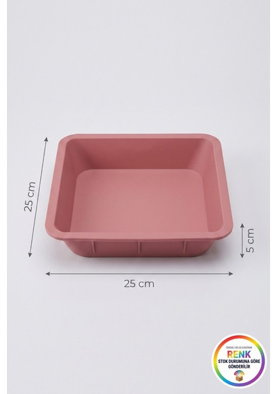 Kare Silikon Kek Brownie Kalıbı Yapışmaz Kolay Çıkan Fırın Borcamı Pasta Kabı 25x25x5 Cm Çok Renkli