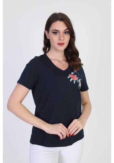 Ella Camelia Kadın Nakış Işleme Detaylı Bluz 5010078 Lacivert Melanj
