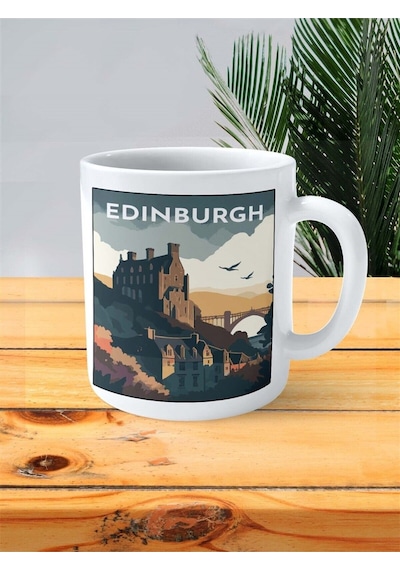 Edinburgh Baskılı Kupa Bardak Kişiye Özel Desen Çok Renkli