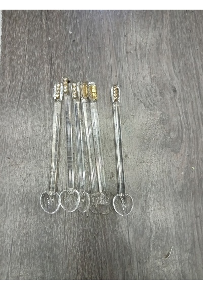 El Yapımı Cam Çay Kaşığı Sarı Taşlı 12 Adet