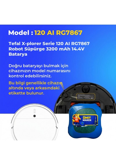 Tefal X-plorer Serie 120 Aı Rg7867 Robot Süpürge 3200 Mah 14.4v Batarya