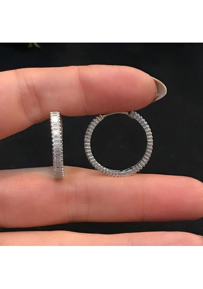 Stela Gümüş Halka Baget Küpe Beyaz 2,5  CM