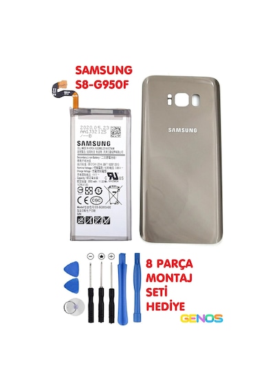 Samsung Galaxy Uyumlu S8 G950f Arka Cam Kapak Batarya Kapağı Gold+batarya Pil Eb-bg950abe+montaj Set
