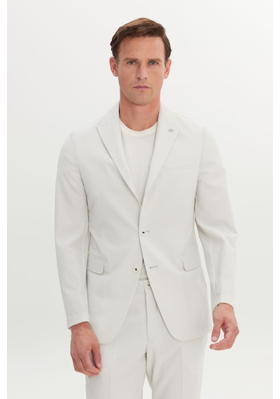 Ac&co Erkek Ekru Slim Fit Kırlangıç Yaka Gofre Desenli Takım Elbise