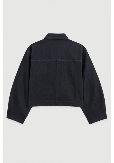 Kadın Cepli Oversize Lacivert Denim Ceket Gömlek Lacıvert