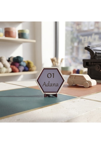 Geometrik Tasarımlı 01 Adana Dekoratif Aksesuar, Çalışma Alanlarına Karakter Katan Butik Parça 10x10 Cm, Mor