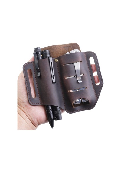 Dachuang Pu Deri Çok Satırlı Tutucu Essential Organizatör Kemeri Çantası Kalem Depolama Çantası Açık Brown