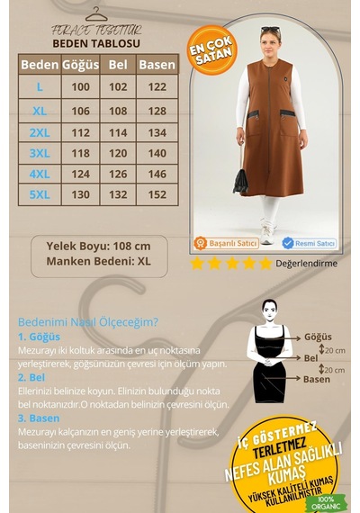 Ferace Tesettür Kadın Deri Cepli Buyuk Beden Uzun Yelek 001