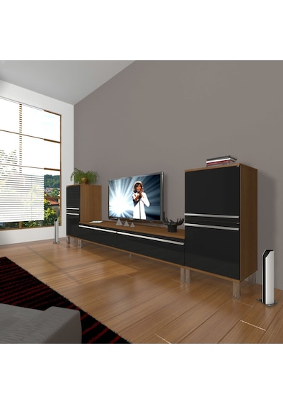 Decoraktiv Eko On2 Mdf Std Krom Ayaklı Tv Ünitesi Tv Sehpası Ceviz - Siyah
