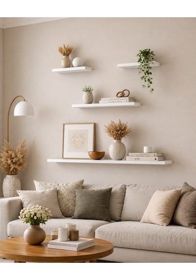 4lü 80 Cm 40 Cm 20 Cm Mdf Mat Beyaz Uçan Gizli Bağlantı Dekoratif Duvar Rafı Kitaplık