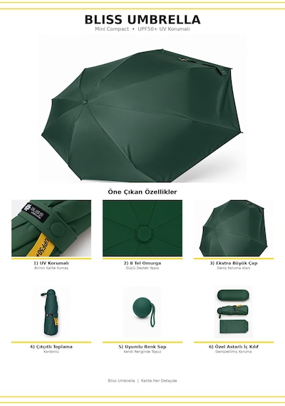 Bliss Umbrella Kapsül Şemsiye - Uv Korumalı Güneş Şemsiyesi Yeşil