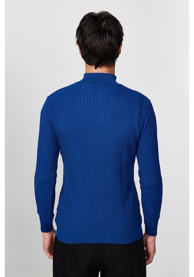 Tudors Slim Fit Dar Kesim Dik Yaka Fermuarlı Desenli Saks Mavi Erkek Triko Kazak-28922 Saks Tudors Slim Fit Dar Kesim Dik Yaka Fermuarlı Desenli Saks Mavi Erkek Triko Kazak-28922 Saks