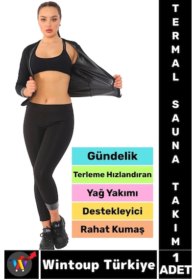 Wintoup Gündelik Spor Kullanım Terleme Hızlandıran Rahat Termal Sauna Uzun Kol Takım Siyah