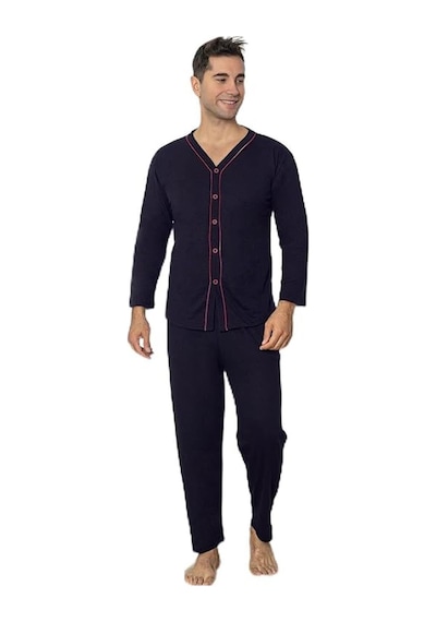 Sude Ercan Erkek Önden Düğmeli Uzun Kol İnce Pijama Takımı A301-843 - 1 Adet Lacivert