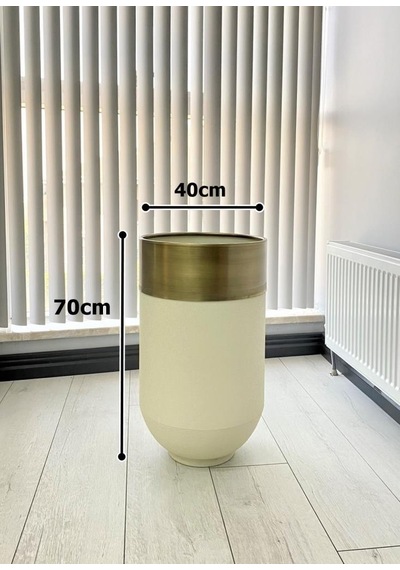 Dekoratif Eskitme Darbuka Beyaz Saksı 70cm