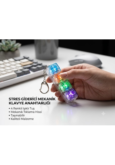 Mekanik Klavye Tuşu Tasarımlı Stres Giderici Anahtarlık Ve Oyuncak 4 Tuşlu