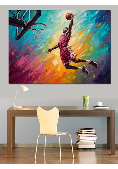 Smaç Yapan Basketbolcu Renkli Sanat Dekoratif Kanvas - Mdf Ahşap Tablo