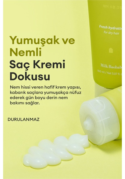 Elektriklenen Saçlara Yoğun Nemlendirici Durulanmayan Saç Kremi Mılk Baobab Hair Moisture Cream