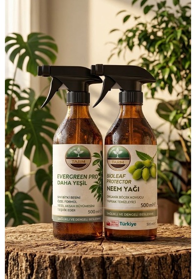 İkili Bakım Seti Evergreen Pro Sprey Daha Yeşil Bitki Besini Ve Bioleaf Protector Sprey Neem Yağı 1 L