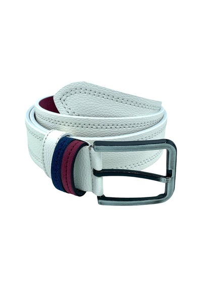 Süzer Deri Beyaz Suni Deri Çift Dikişli Model 4 Cm.lik Unisex Spor Kemer Beyaz