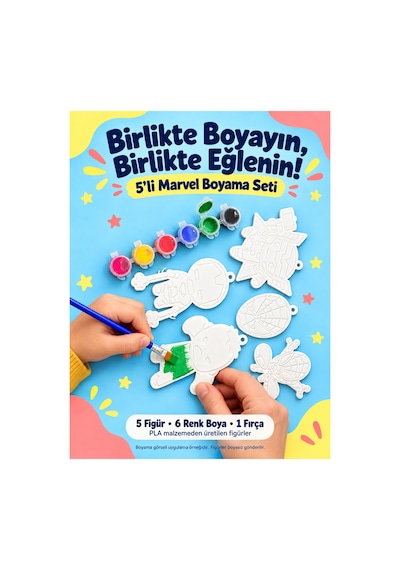 5 Li Marvel Karakter Boyama Seti 5 Figür, 6 Renk Boya Ve Fırça Dahil Çocuk Aktivite Seti