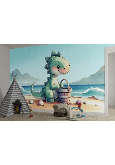Deniz Kıyısında Dinozor Çocuk Odası Poster Duvar Kağıdı