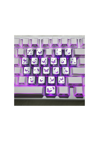 Leaven Kelebek Desenli Kare Tasarım Keycap Tuş Takımı Pbt - Rgb Uyumlu Işık Geçirgen - Gümüş