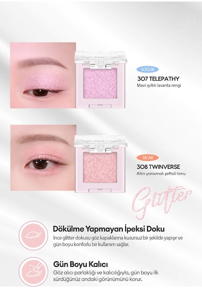 Kalıcı, Topaklanma Yapmayan, Simli Tekli Far Mıssha Modern Shadow Glitter 307 Telepathy