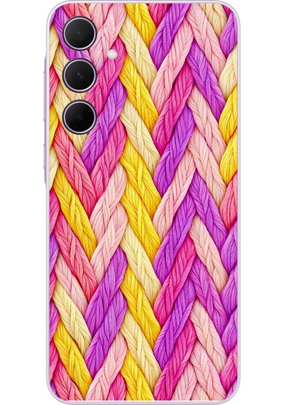 Samsung Galaxy A35 Uyumlu Mor Sarı Örgü Baskılı Silikon Kılıf Renkli