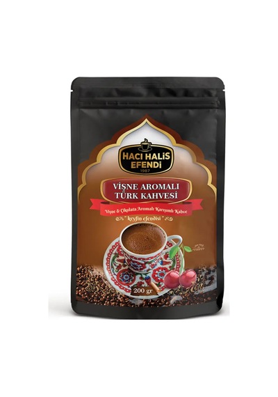 Hacı Halis Efendi Vişne Ve Çikolata Aromalı Türk Kahvesi 200 Gr Yumuşak İçimli Doypack Öğütülmüş